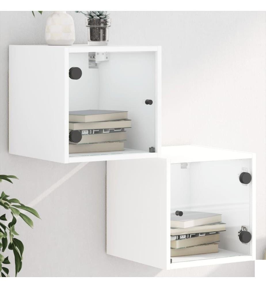 Tables de chevet avec portes en verre 2 pcs blanc 35x37x35 cm