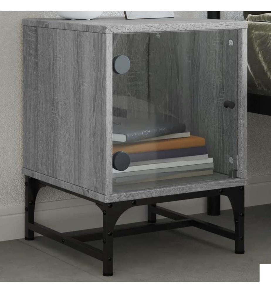 Table de chevet avec porte en verre sonoma gris 35x37x50 cm