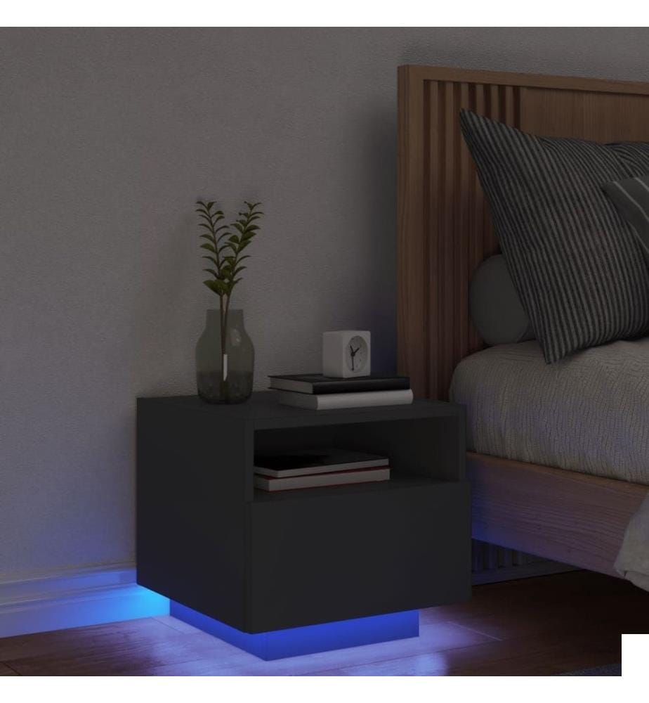 Table de chevet avec lumières LED noir 40x39x37 cm
