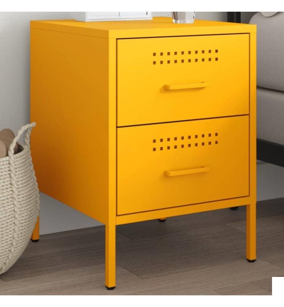 Table de chevet jaune moutarde 36x39x50,5 cm acier