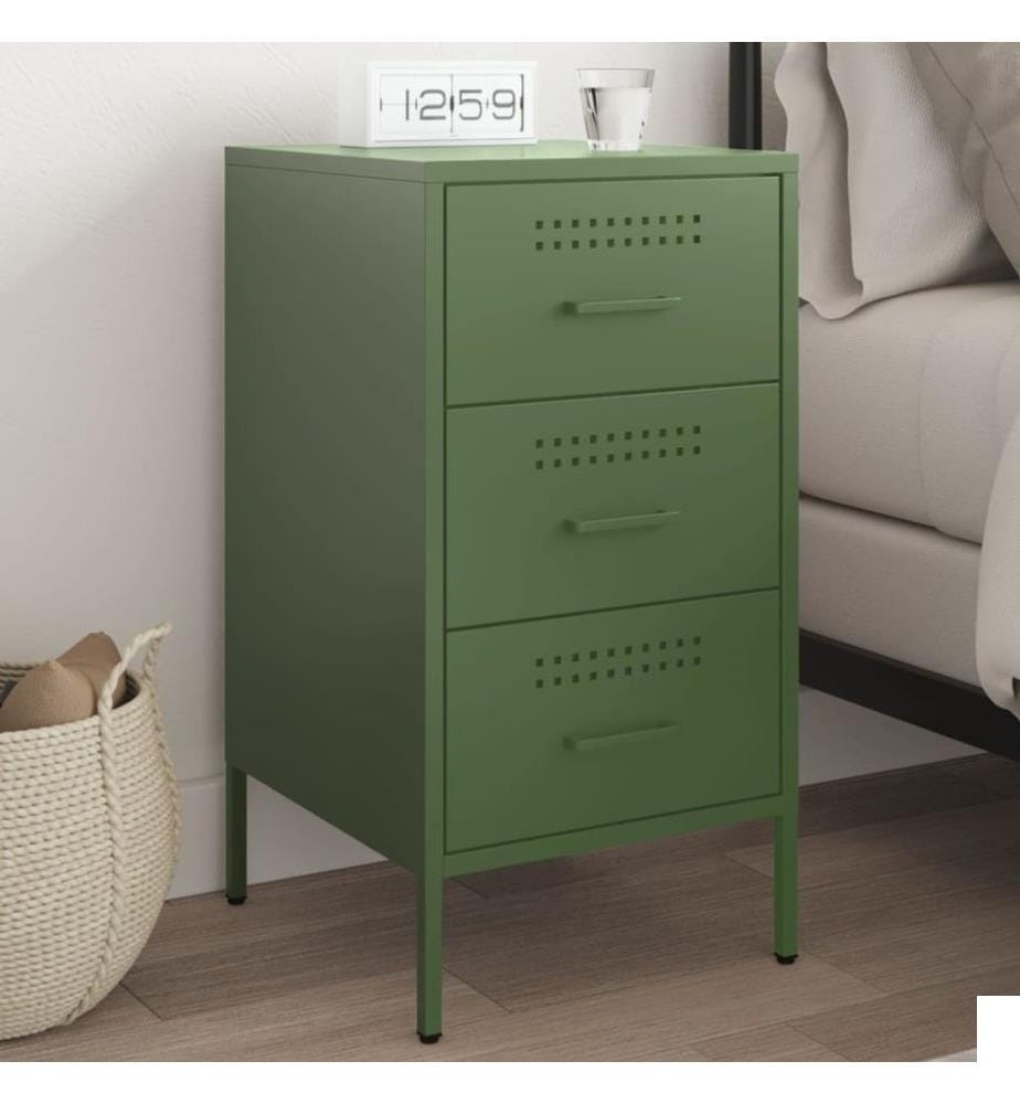 Table de chevet vert olive 36x39x68 cm acier laminé à froid