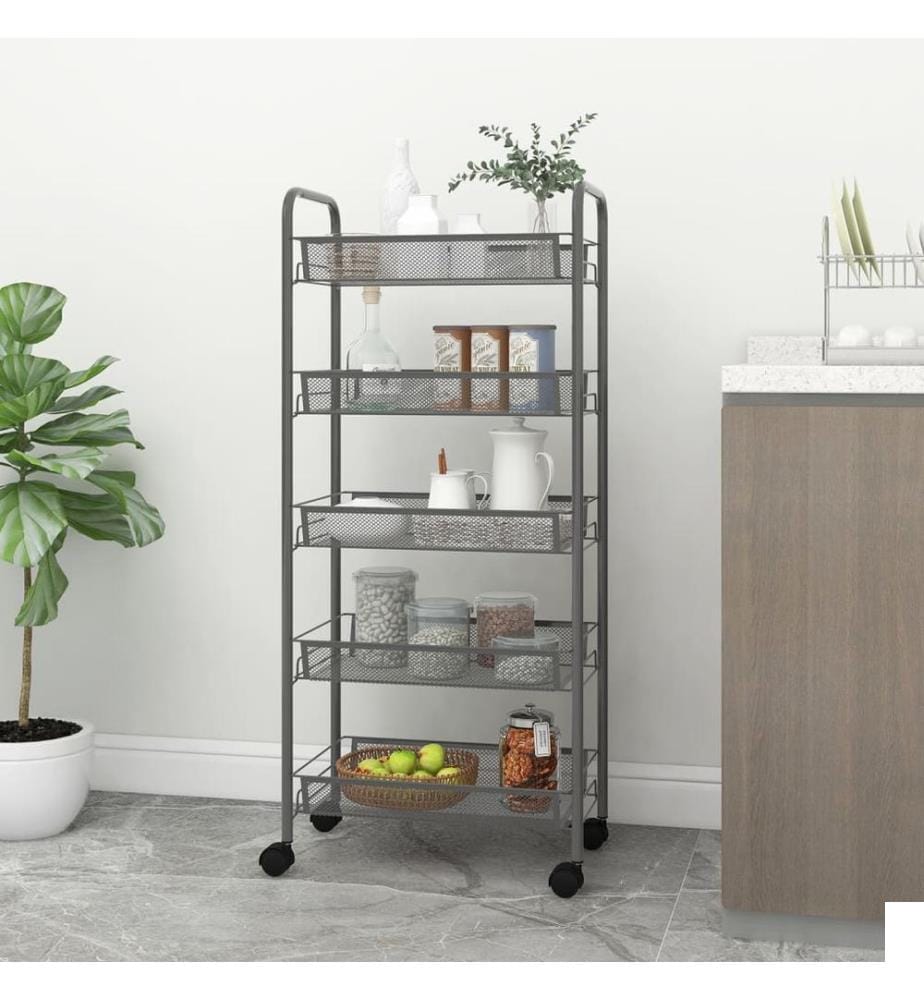 Chariot de cuisine à 5 niveaux Gris 46x26x105 cm Fer