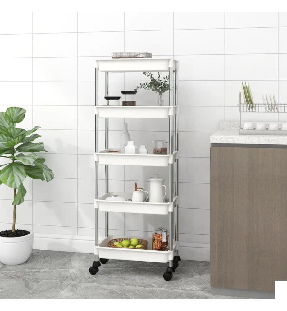 Chariot de cuisine 5 niveaux Blanc 42x29x128 cm Fer et ABS