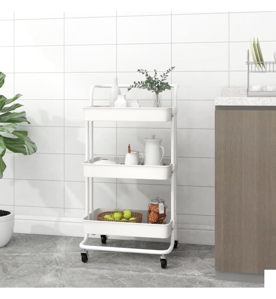 Chariot de cuisine 3 niveaux Blanc 42x35x85 cm Fer et ABS