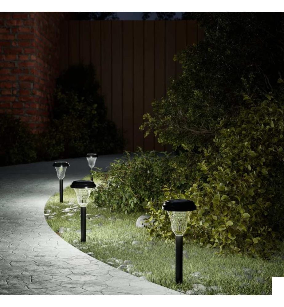 Lampes solaires d'allées et piquets de sol 12 pcs blanc