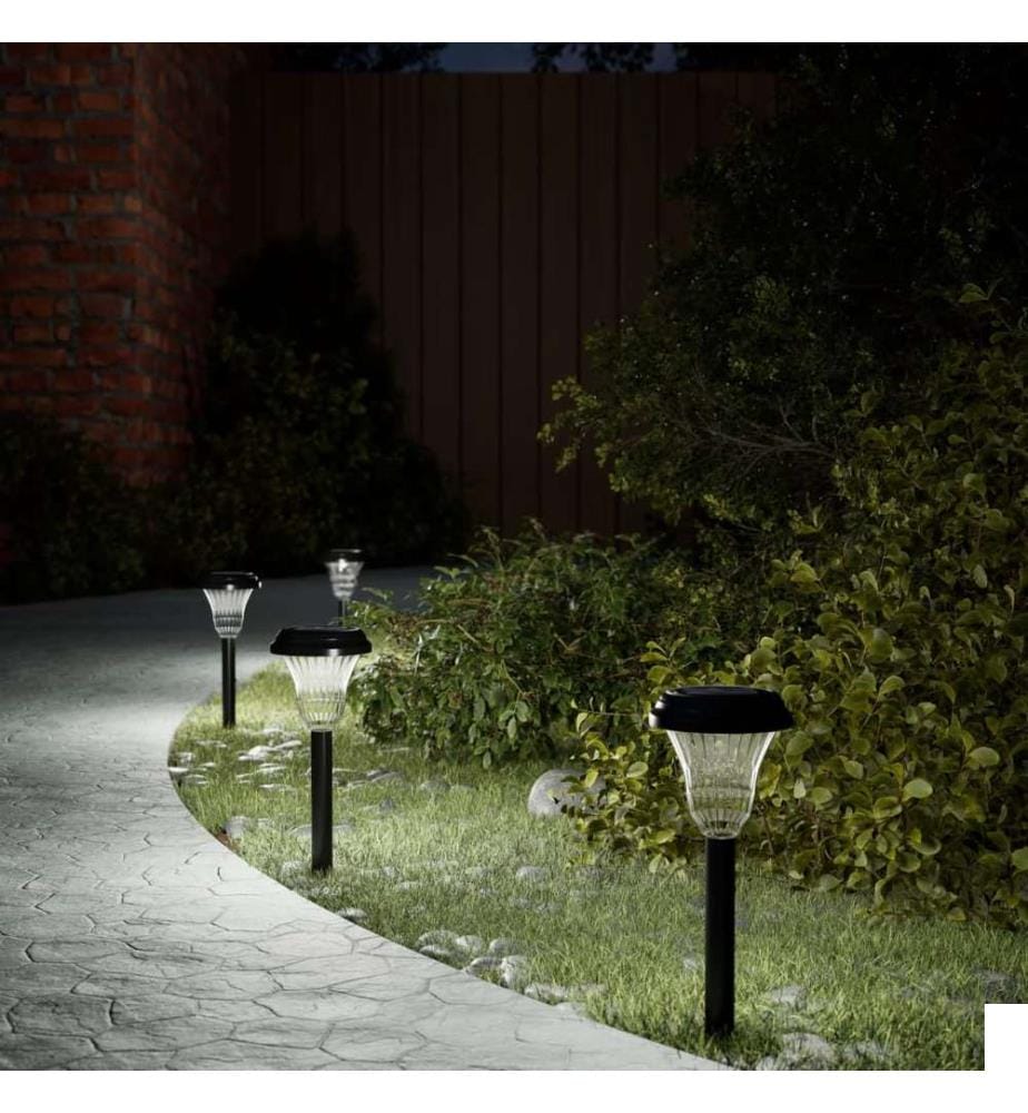Lampes solaires d'allées et piquets de sol 12 pcs blanc