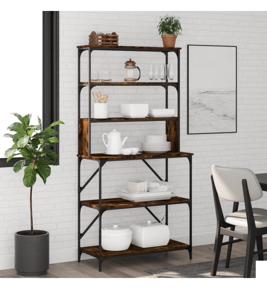 Support de boulanger à 6 niveaux chêne fumé 90x40x180 cm