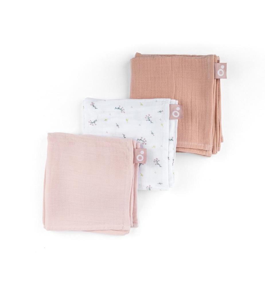 Lot de 3 lingettes en mousseline Lovely Flower rose