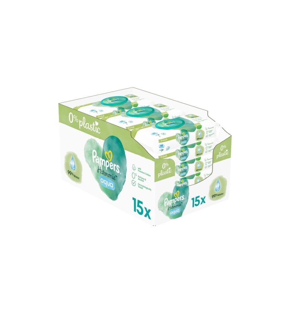 PAMPERS - Lingettes humides Harmonie Aqua Giga paquet 15 x 48 pcs.