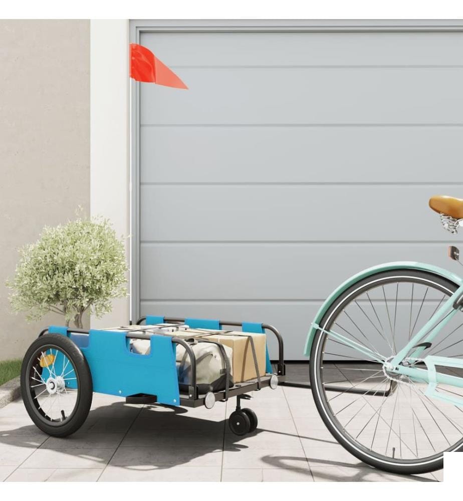 Remorque de vélo bleu tissu oxford et fer