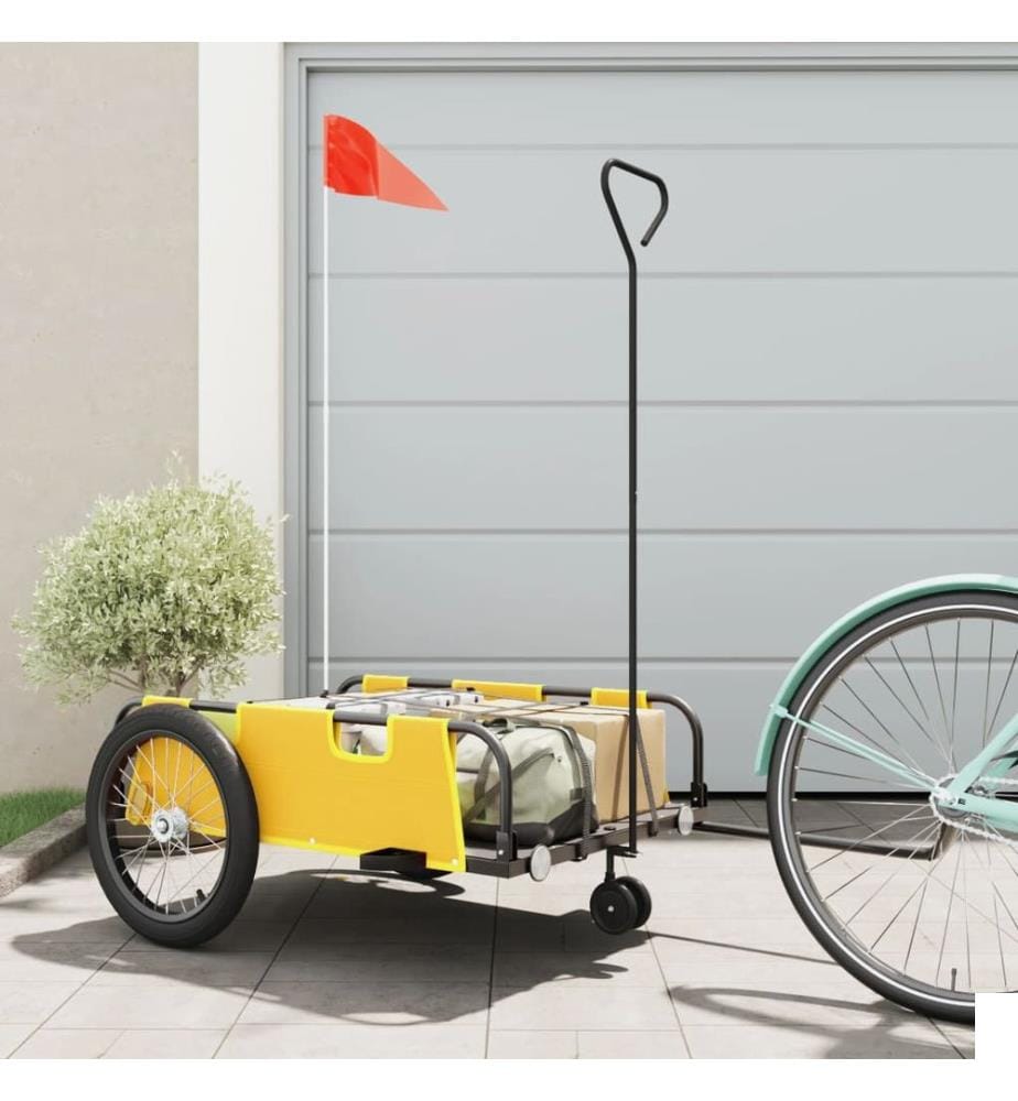 Remorque de vélo jaune et noir tissu oxford et fer