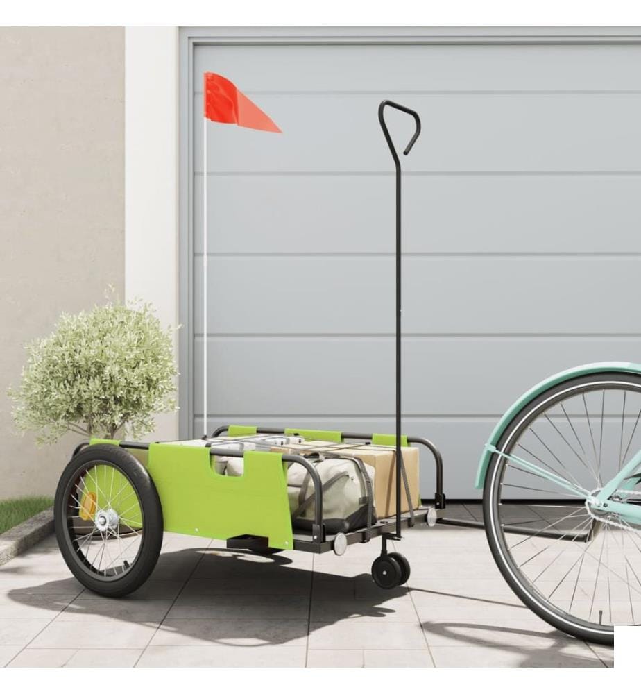 Remorque de vélo vert et noir tissu oxford et fer
