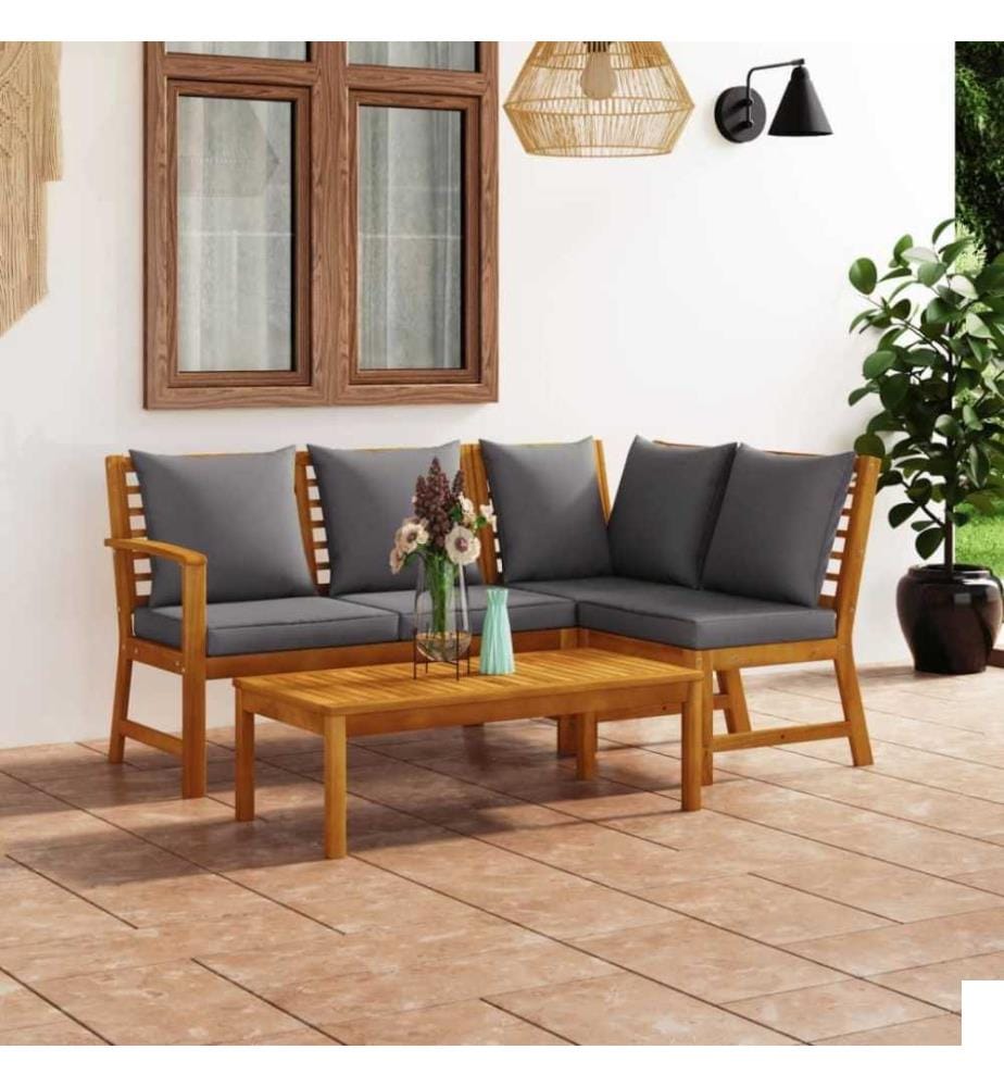 Salon de jardin 4 pcs avec coussin Bois d'acacia solide