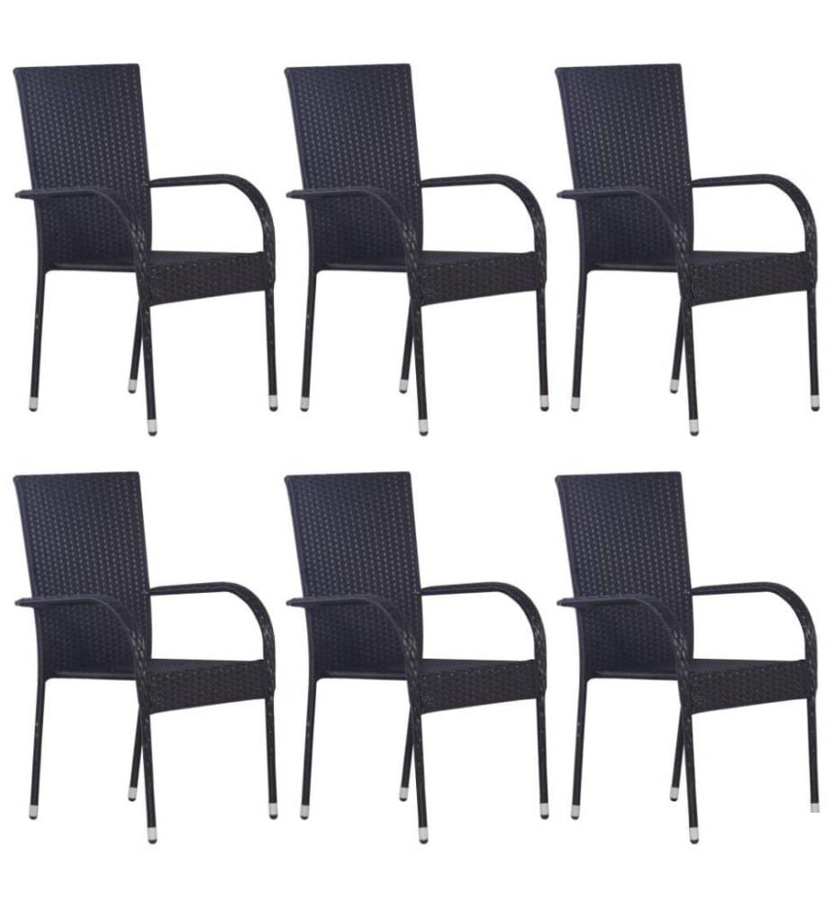 Chaises empilables d'extérieur 6 pcs Résine tressée Noir