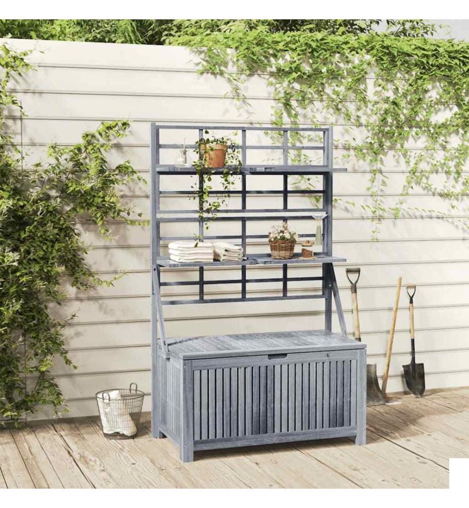 Boîte de rangement avec treillis Gris 99x55x160cm Acacia solide