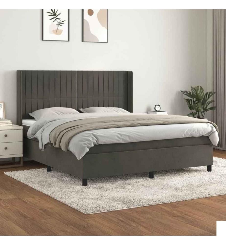 Lit à sommier tapissier et matelas Gris foncé 160x200cm Velours