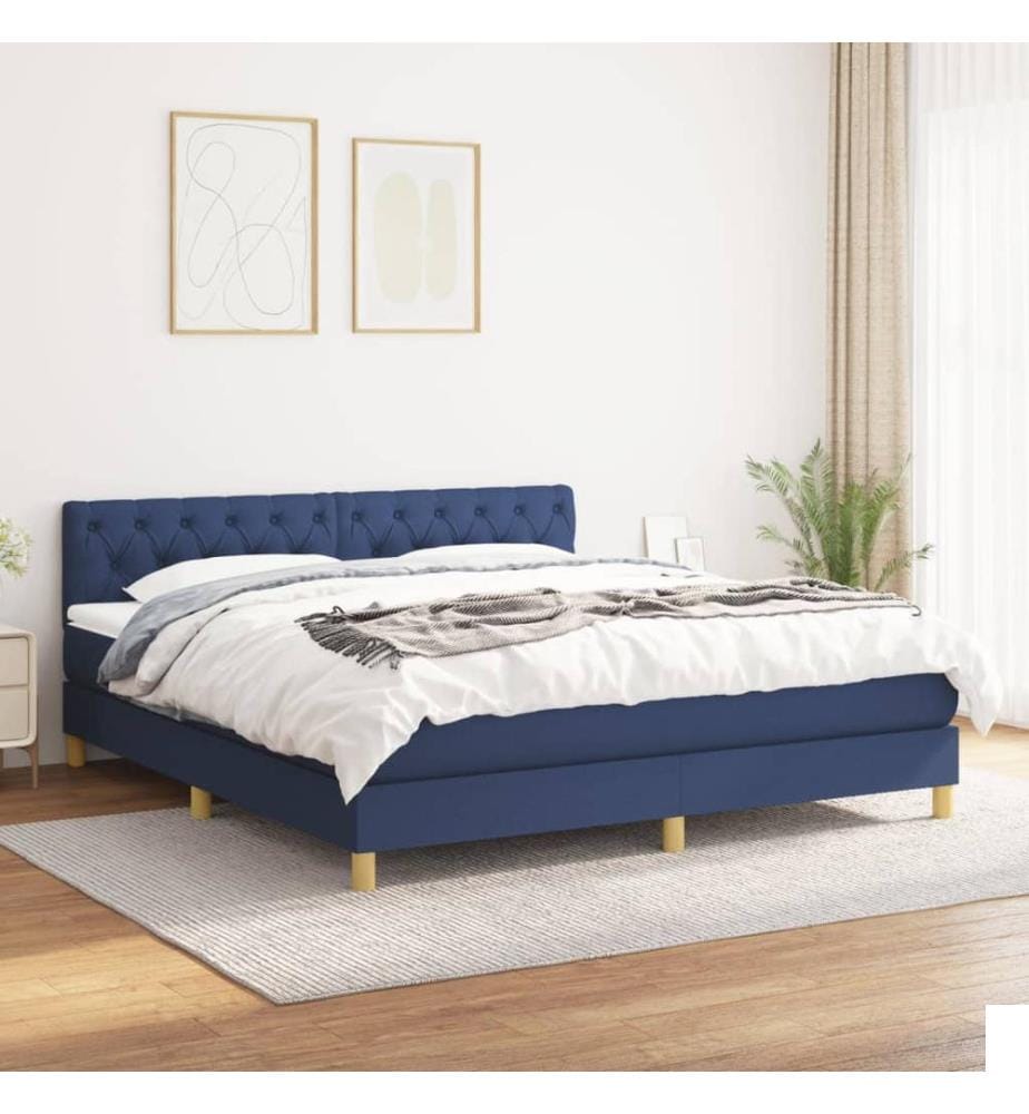 Sommier à lattes de lit avec matelas Bleu 160x200 cm Tissu