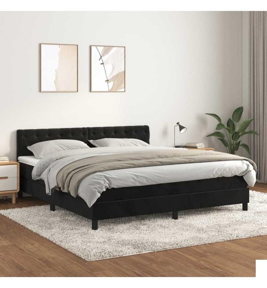 Lit à sommier tapissier et matelas Noir 160x200 cm Velours