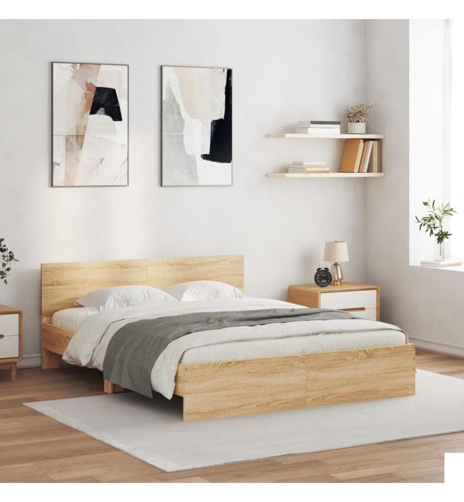 Cadre de lit avec LED sans matelas chêne sonoma 160x200 cm
