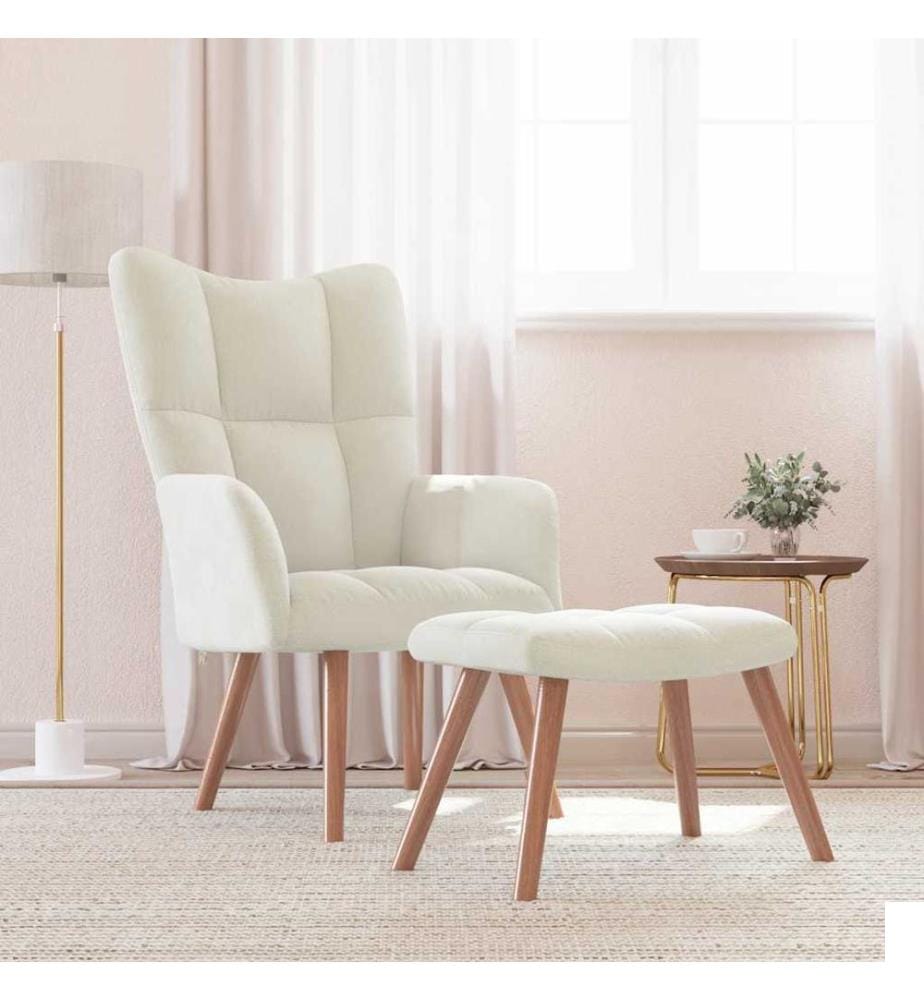 Chaise de relaxation avec repose-pied Blanc crème Velours