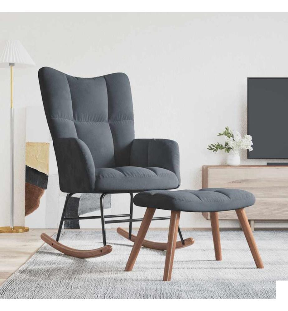 Chaise à bascule avec repose-pied Gris foncé Velours