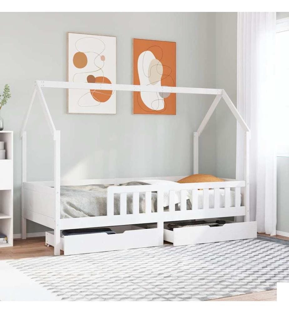 Cadre de lit enfants avec tiroirs sans matelas 90x200 cm bois