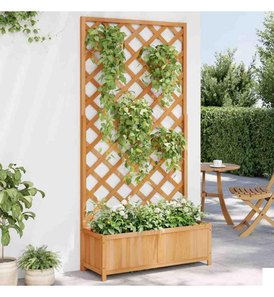 Jardinière avec treillis marron bois massif de sapin