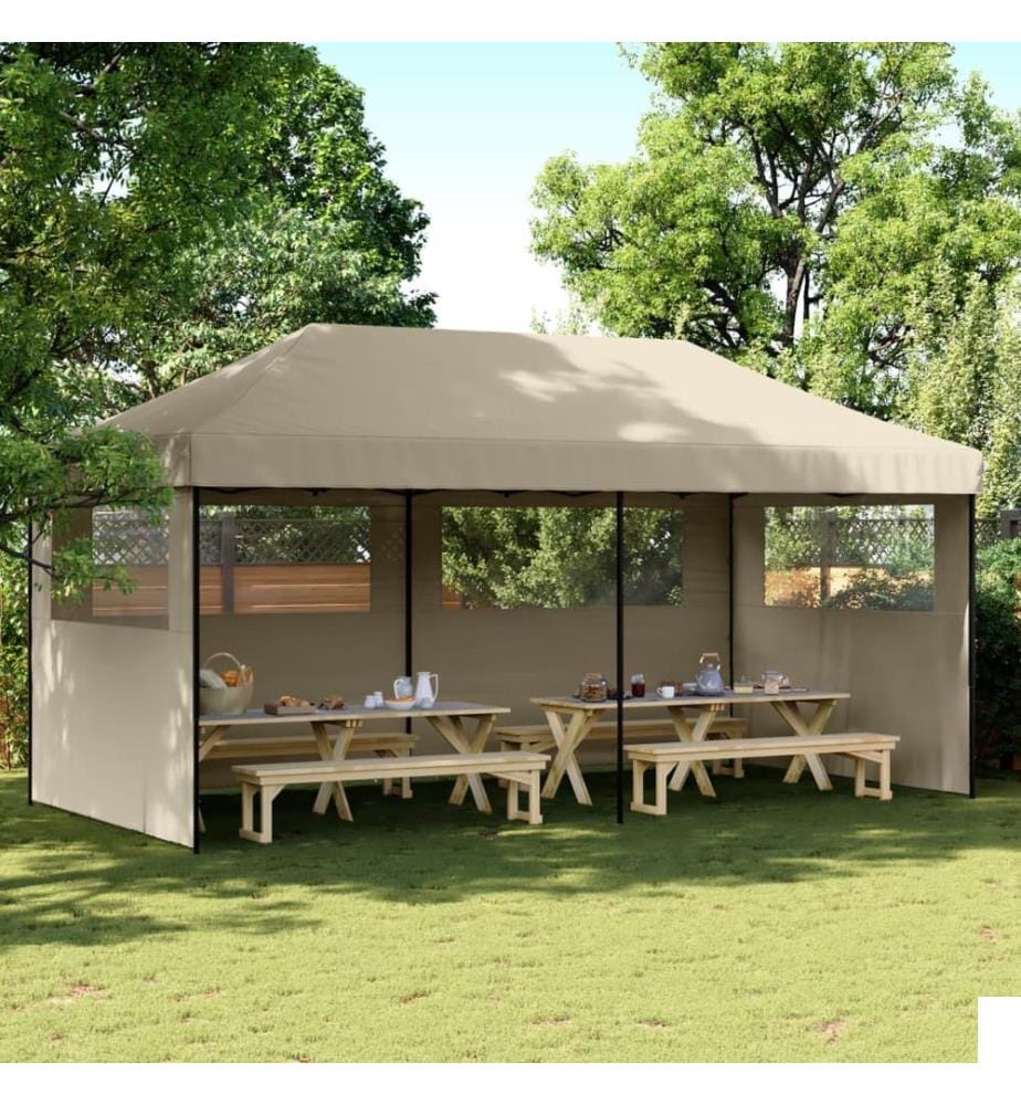 Tente de réception pliable escamotable 3 parois latérales taupe