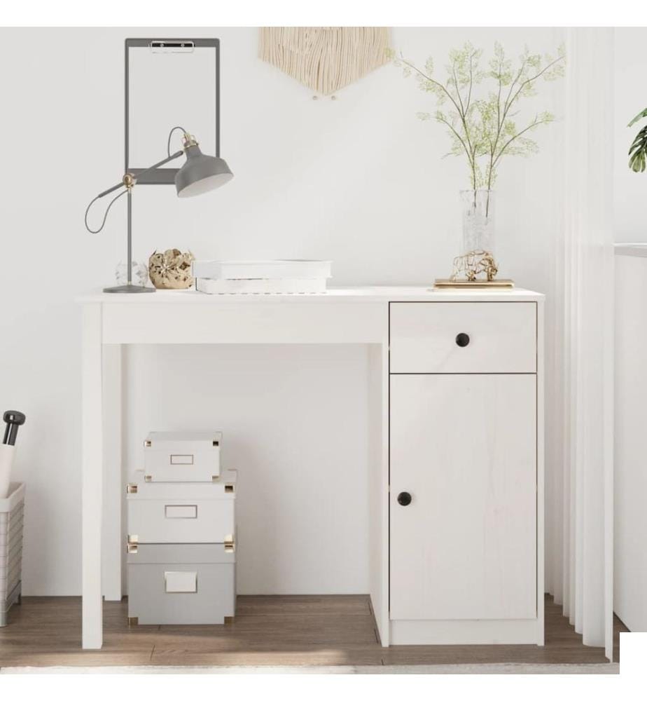 Bureau Blanc 100x50x75 cm Bois massif de pin