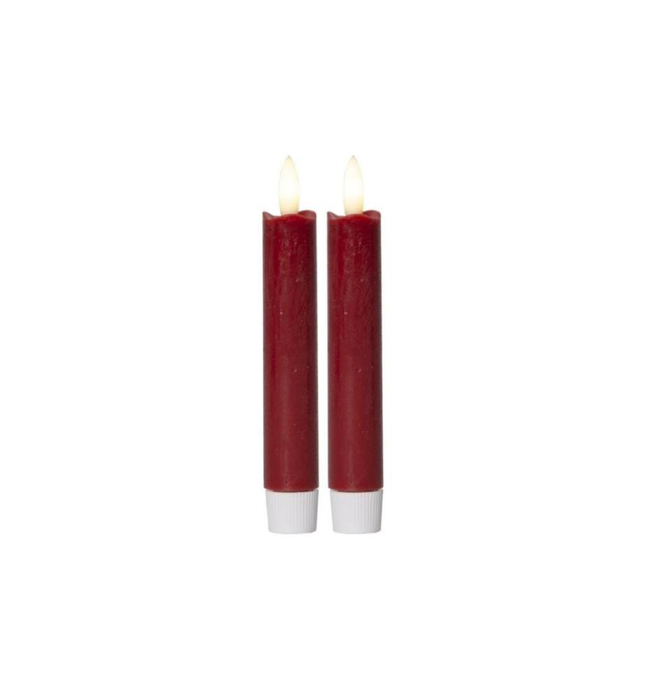 STAR TRADING - Set de bougies LED sur tige Dîner Flamme Ø 2.1 x 15 cm, Rouge, 2 pces