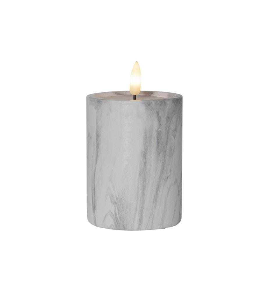 STAR TRADING - Bougie LED Pilier Flamme Marbre Ø 7.5 x 12.5 cm, Gris