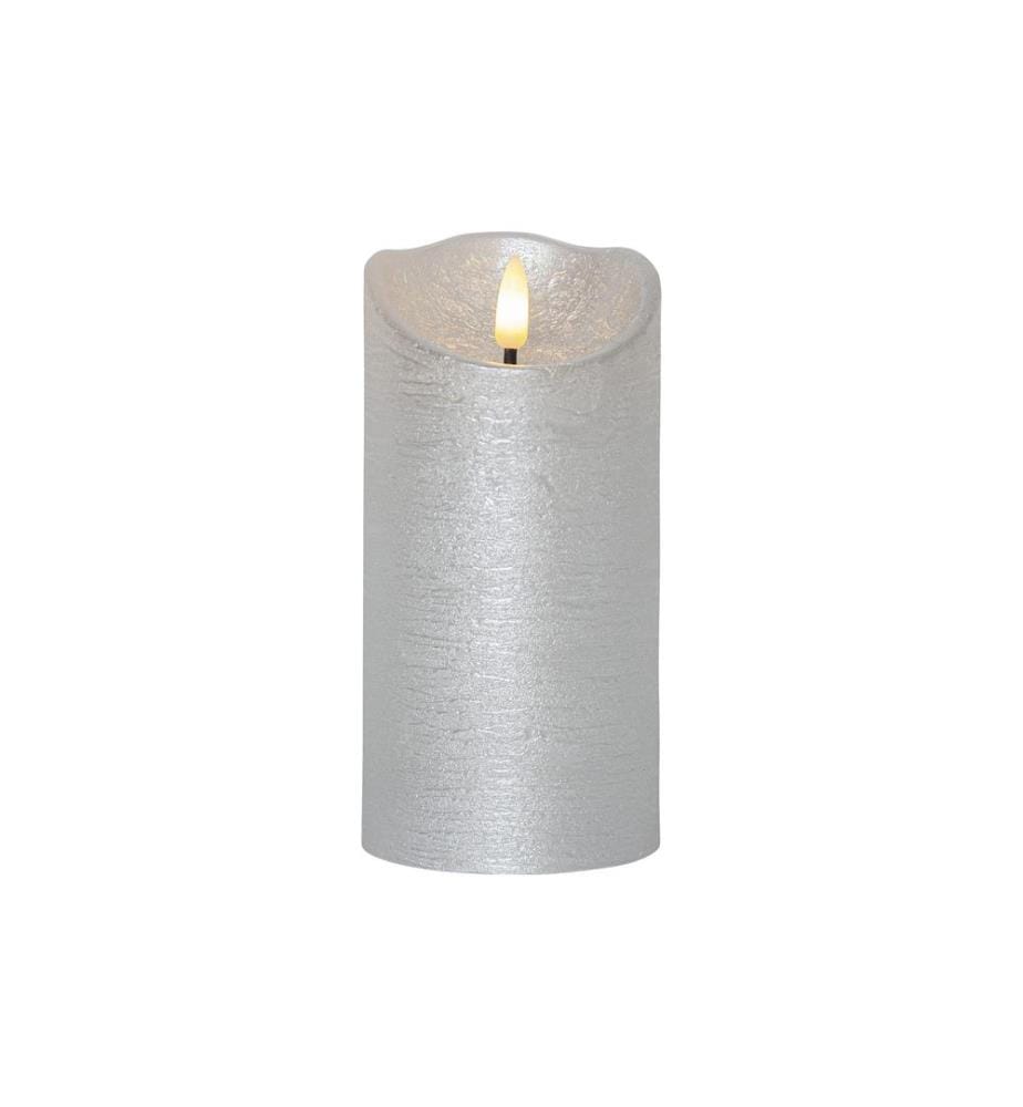 STAR TRADING - Bougie LED Flamme Rustic, Ø 7.5 x 15 cm, Argent