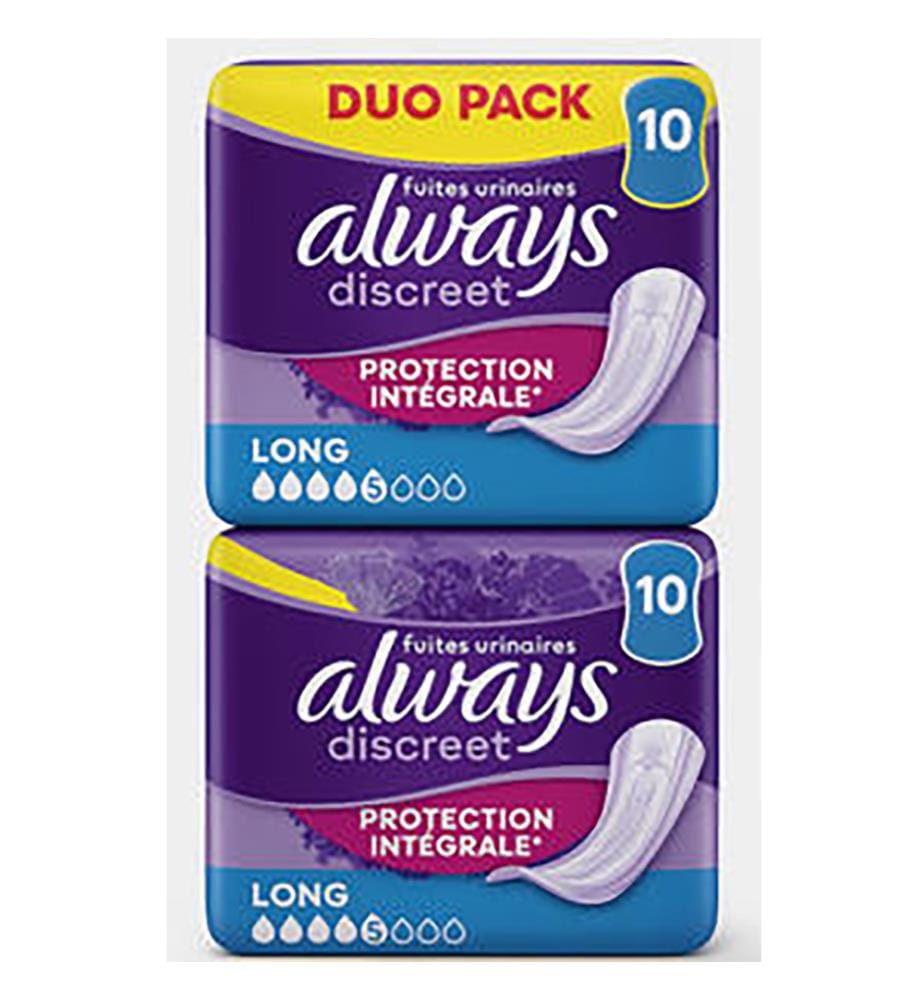 Lot de 2 Pack de 10 Serviettes Hygieniques Discreet Fuite Urinaire Long Protection Intégrale