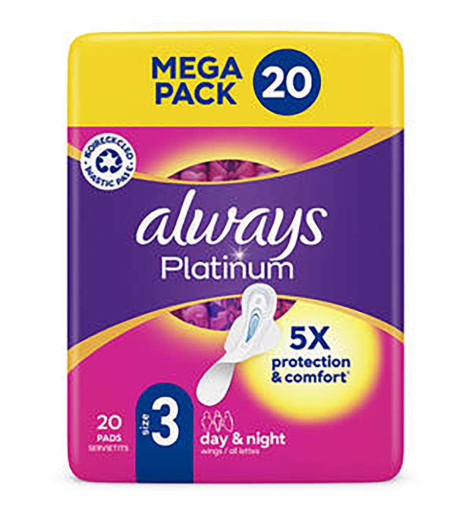 Lot de 4 de 20 Serviettes Hygieniques Platinum Jour et Nuit Taille 3 avec Ailettes