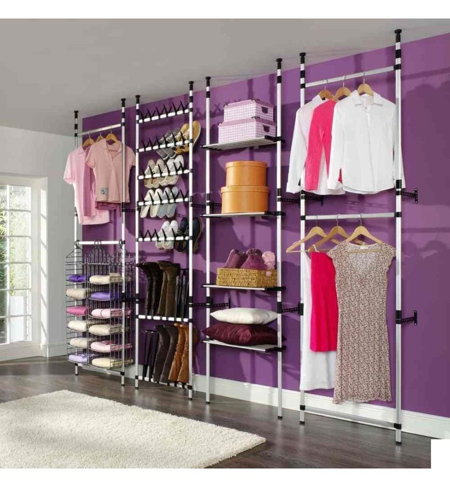 Système de garde-robe télescopique barres et étagère Aluminium