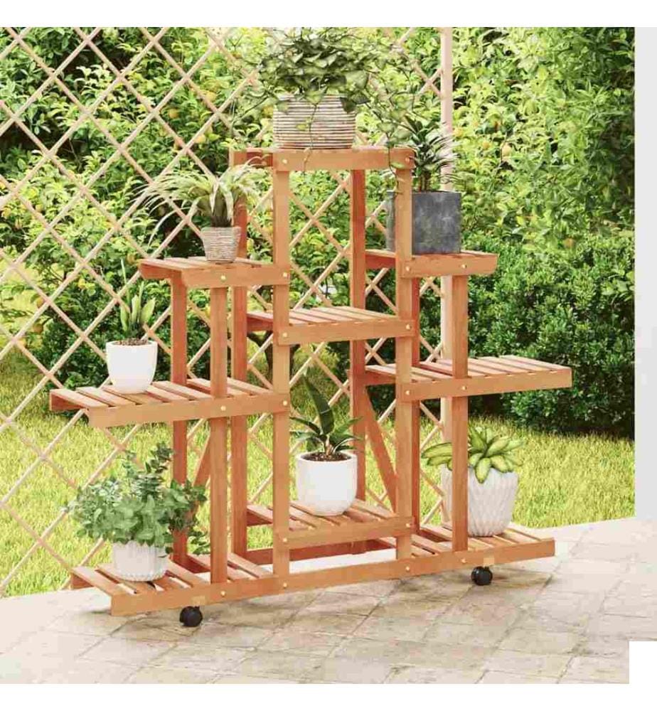 Support à fleurs avec roues 110x25x101 cm bois massif de sapin