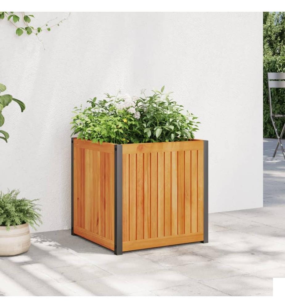 Jardinière 45x45x44 cm bois massif d'acacia et acier