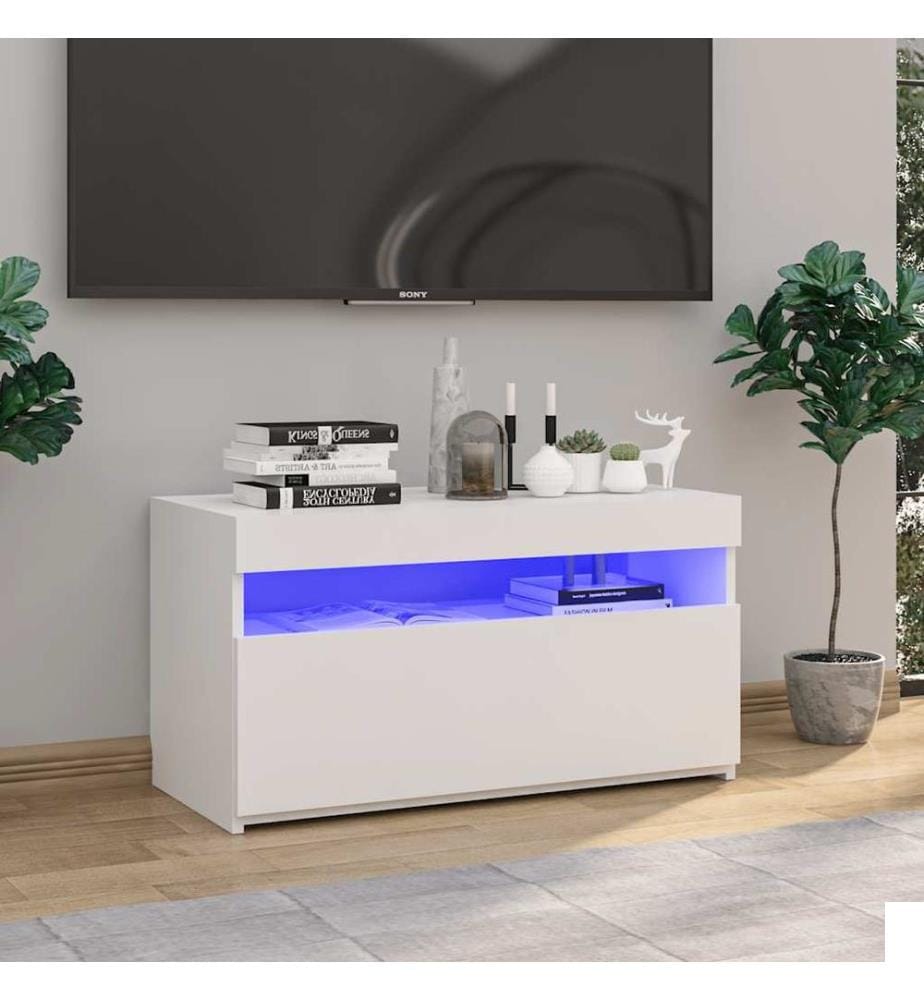 Meuble TV avec lumières LED Blanc 75x35x40 cm
