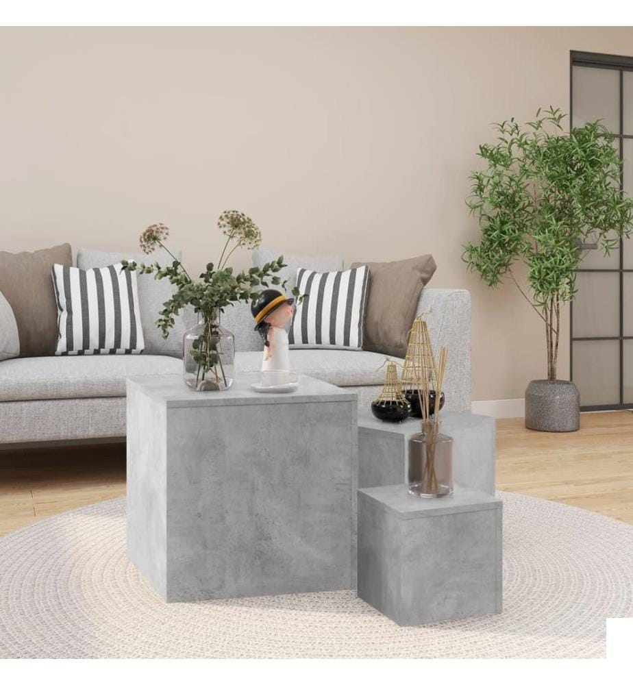 Tables d'appoint 3 pcs Gris béton Bois dingénierie