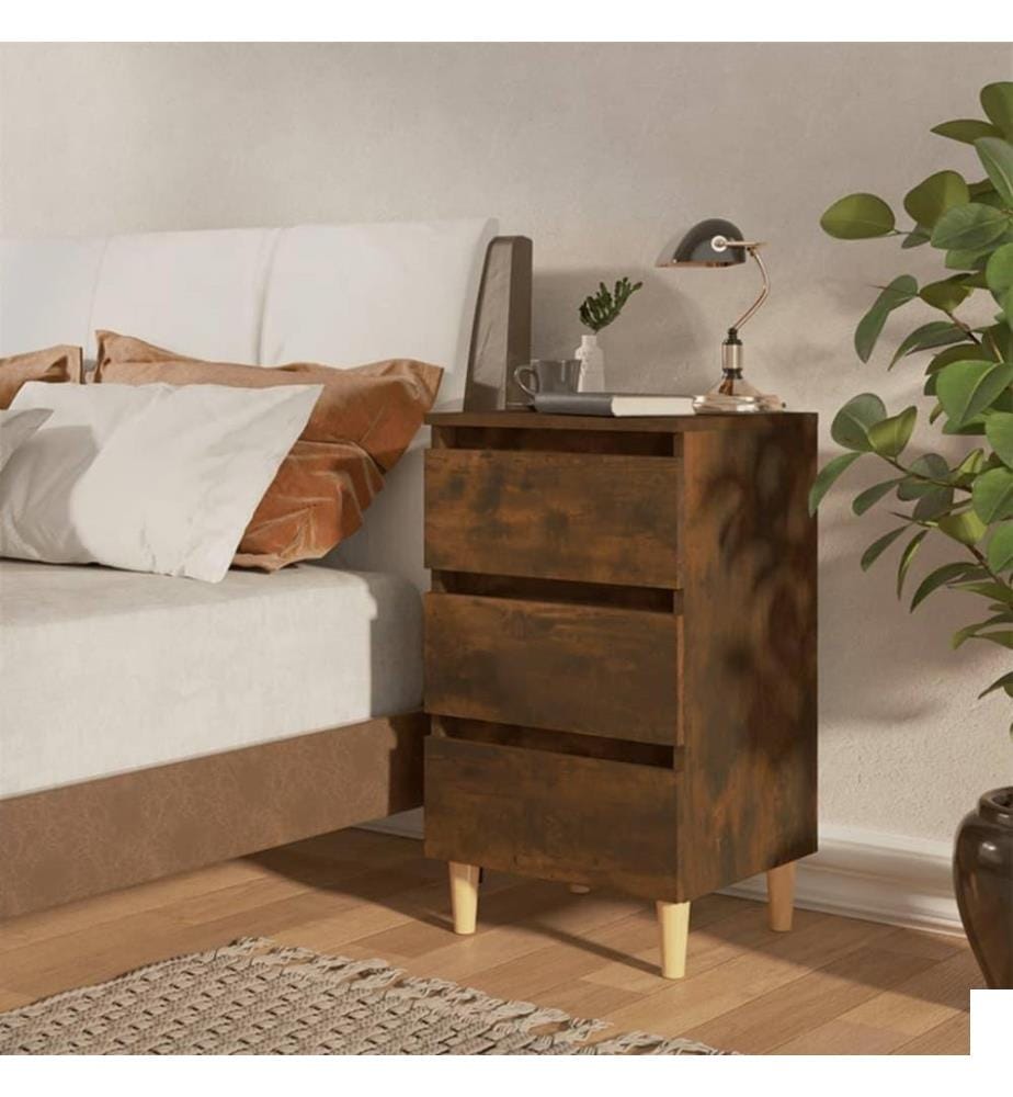 Tables de chevet et pieds en bois 2 pcs Chêne fumé 40x35x69 cm