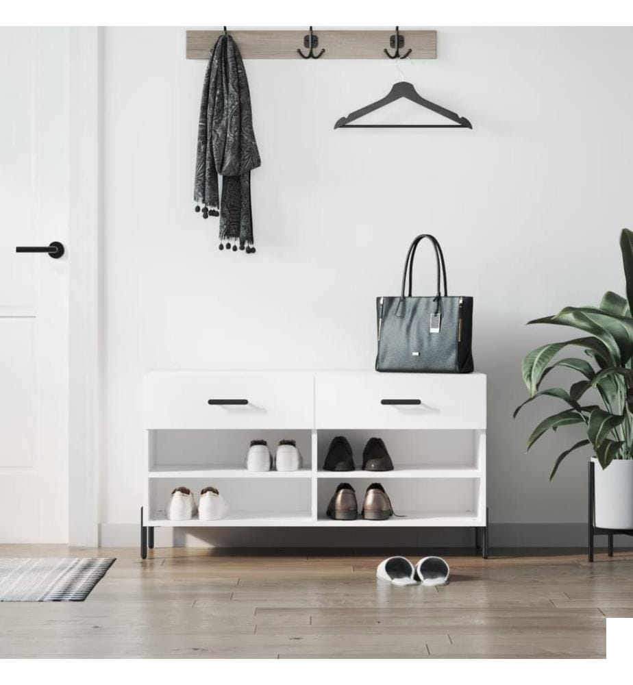 Banc à chaussures blanc 102x35x55 cm bois d'ingénierie