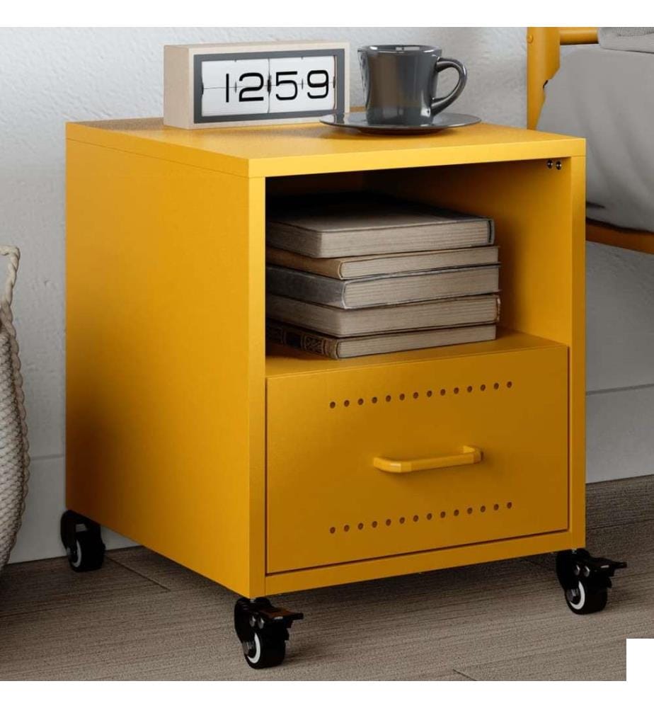 Table de chevet jaune moutarde 36x39x43,5 cm acier