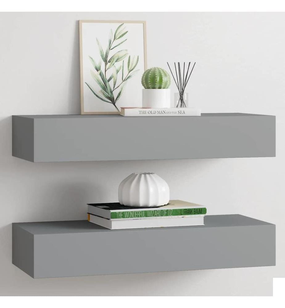 Étagères à tiroirs murales 2 pcs gris 60x23,5x10 cm MDF
