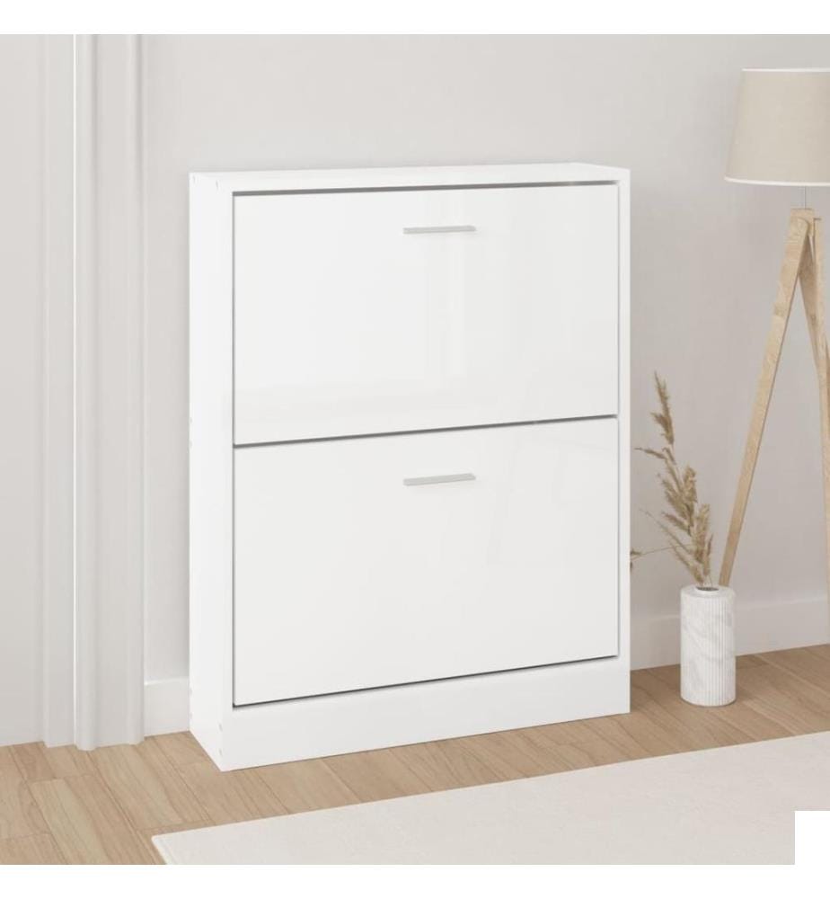 Armoire à chaussure Blanc brillant 59x17x81 cm Bois ingénierie
