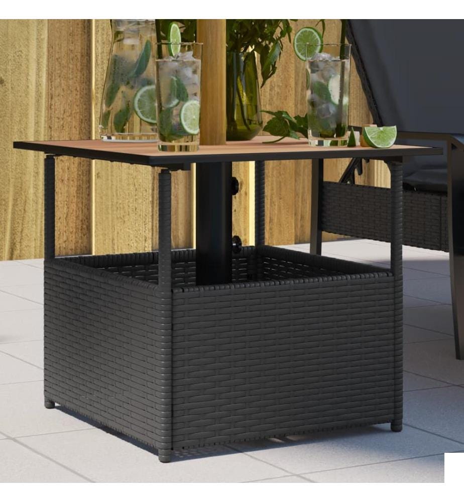 Table de jardin avec trou de parasol noir résine tressée