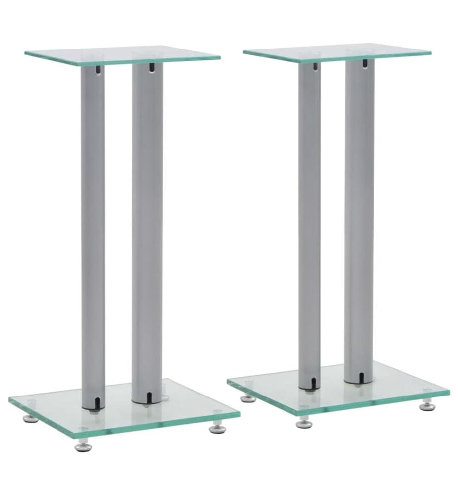 Support haut-parleur 2pc Verre trempé Design 2 colonnes Argenté