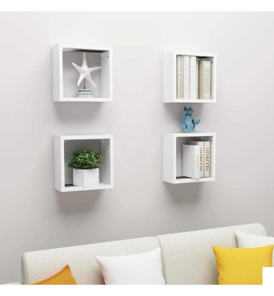 Étagères cube murales 4 pcs blanc 30x15x30 cm