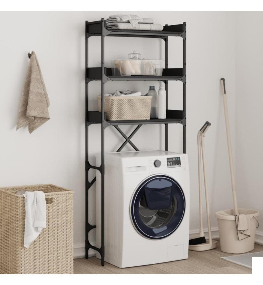 Étagère de lave-linge noir 67x25x163 cm bois d'ingénierie
