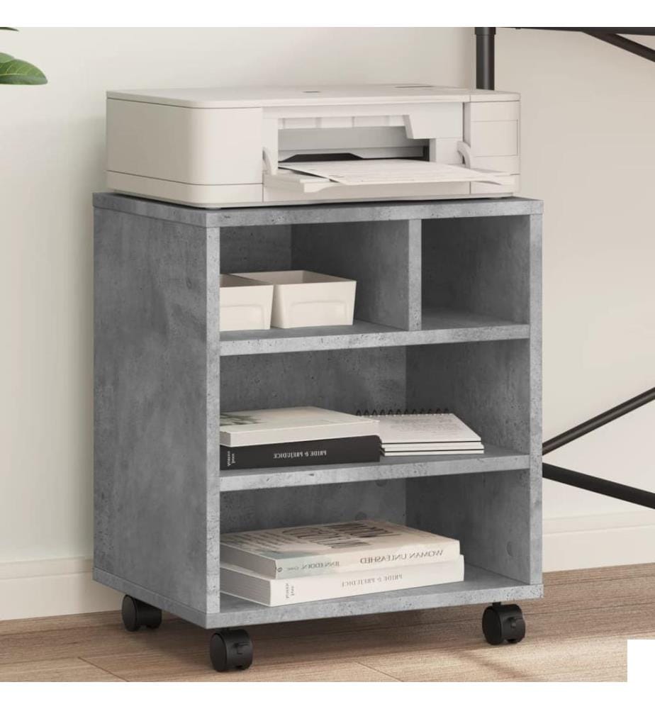 Support d'imprimante avec roulettes gris béton 41x32x48 cm