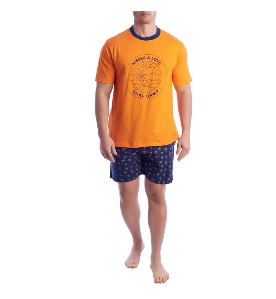 Pyjama Été Coton Manches Courtes - Bleu et Orange